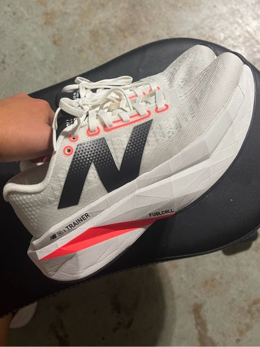 New Balance Women's White and Coral-Accent FuelCell Trainer v3 7.5 wide
